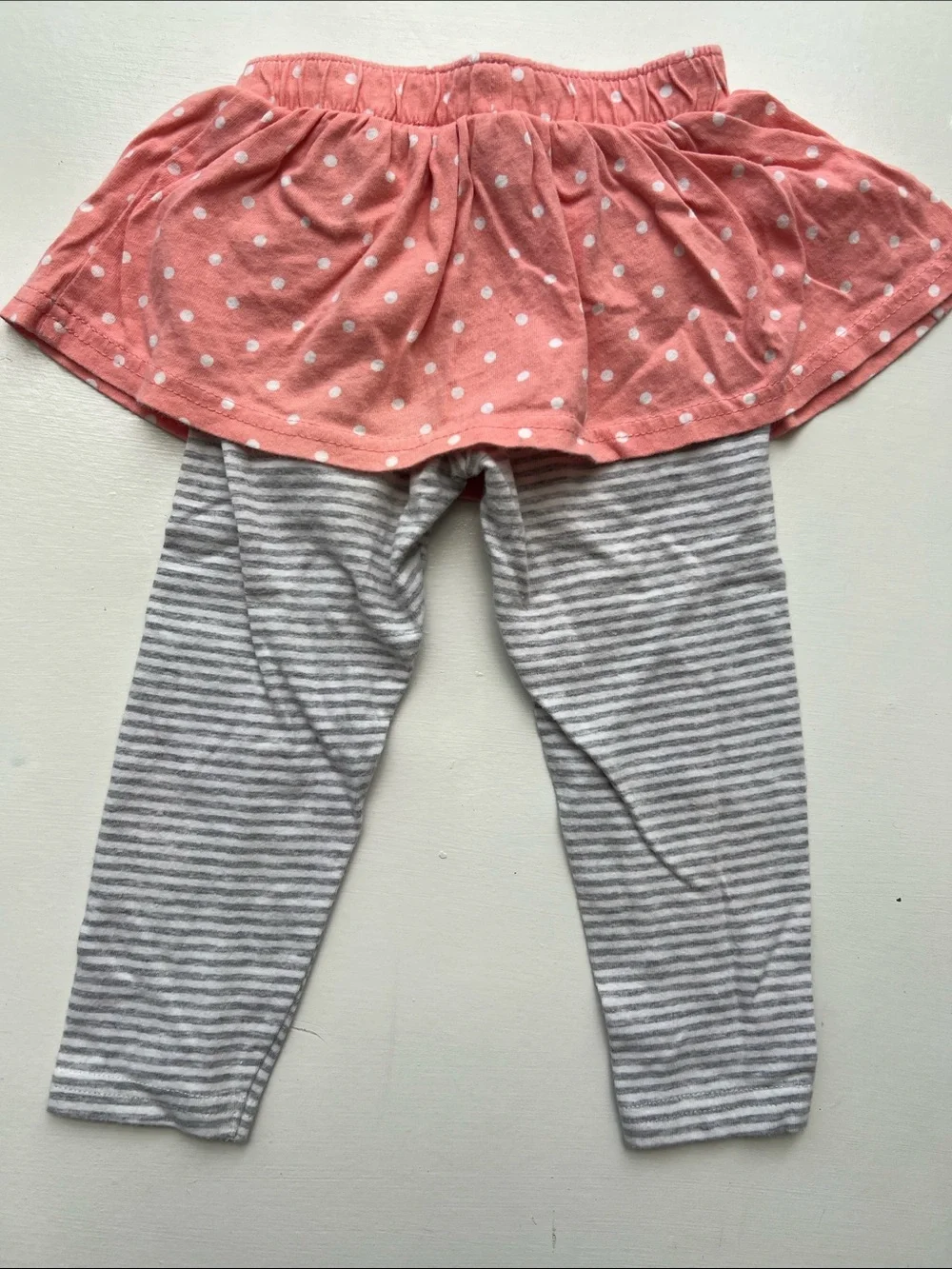 Carter's Coral Polka Dot Skirt with Gray Striped Leggings